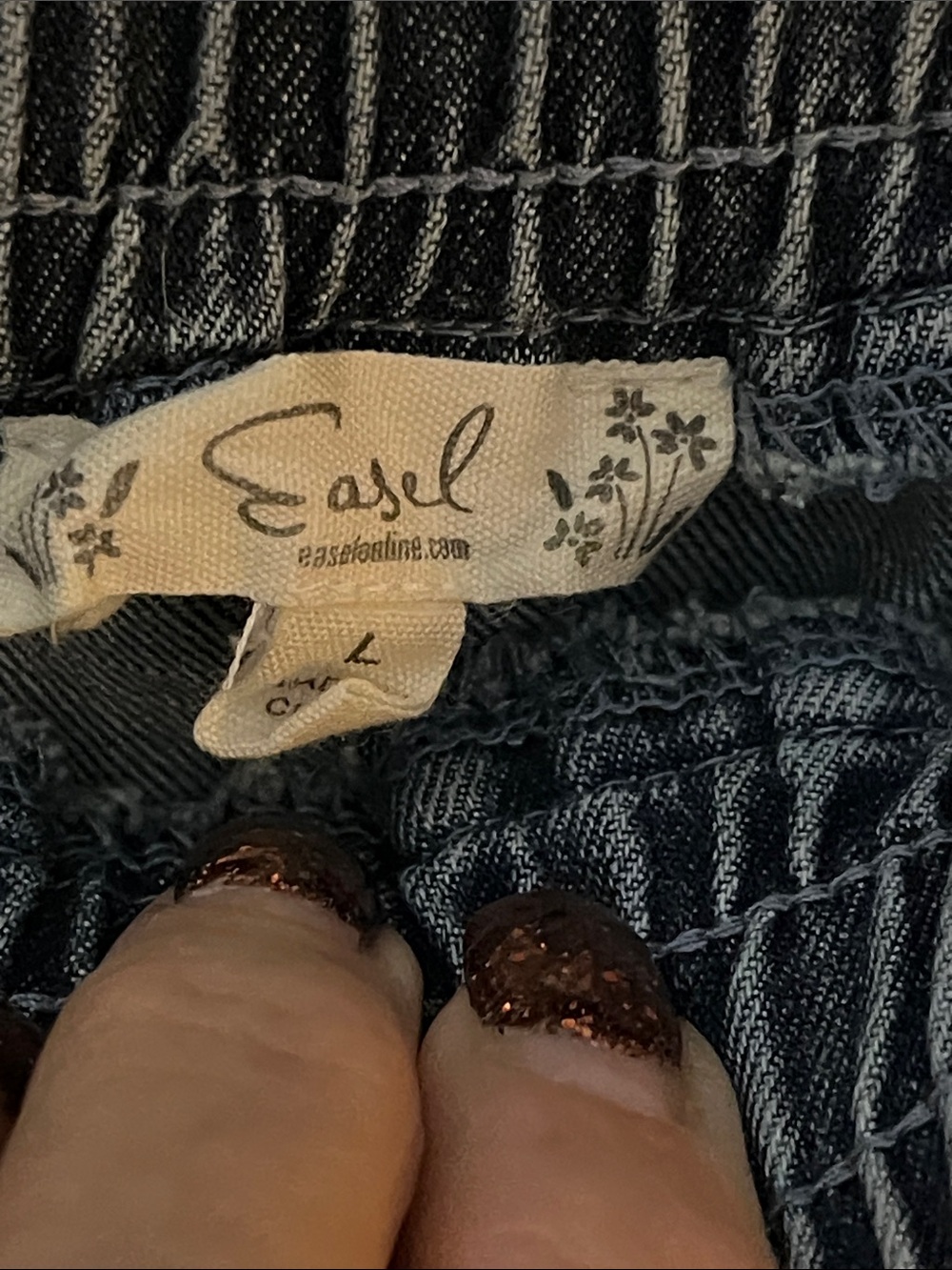 Easel Washed Blue Denim Cropped Harem Pants w/Double Ruffle at Hem-Pockets - Picture 7 of 9